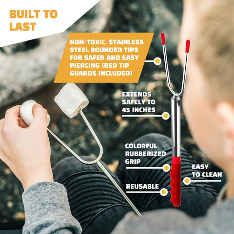 Retracting prongs simplify storage after a night by the fire.