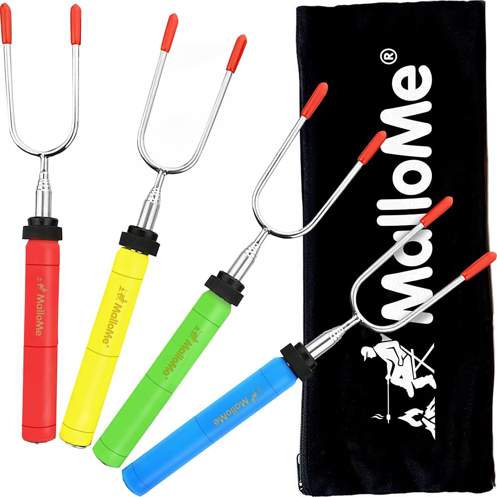 MalloMe Smores Sticks with rotating handle for even toasting during campfire fun