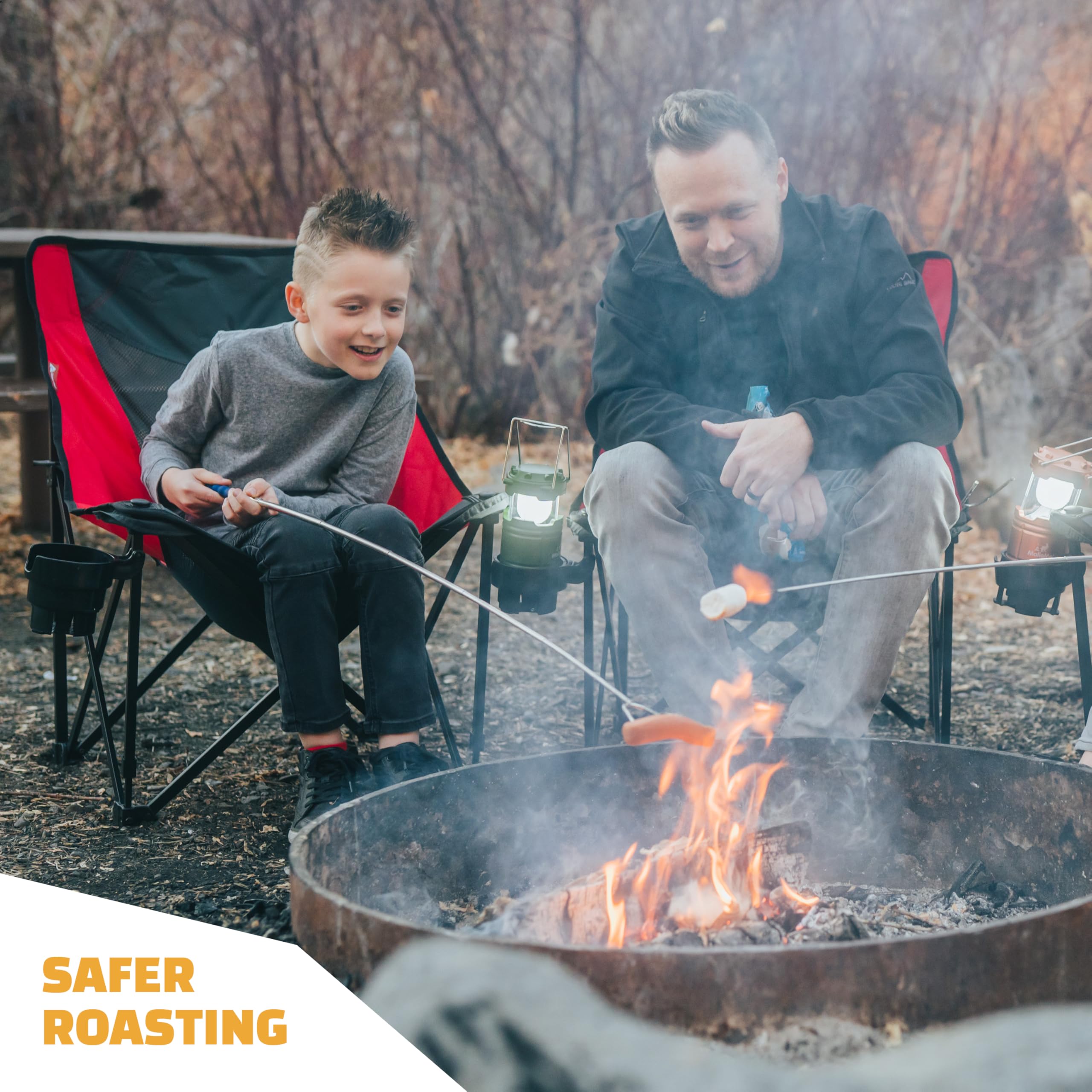 Stainless steel tips resist rust for lasting campfire use.