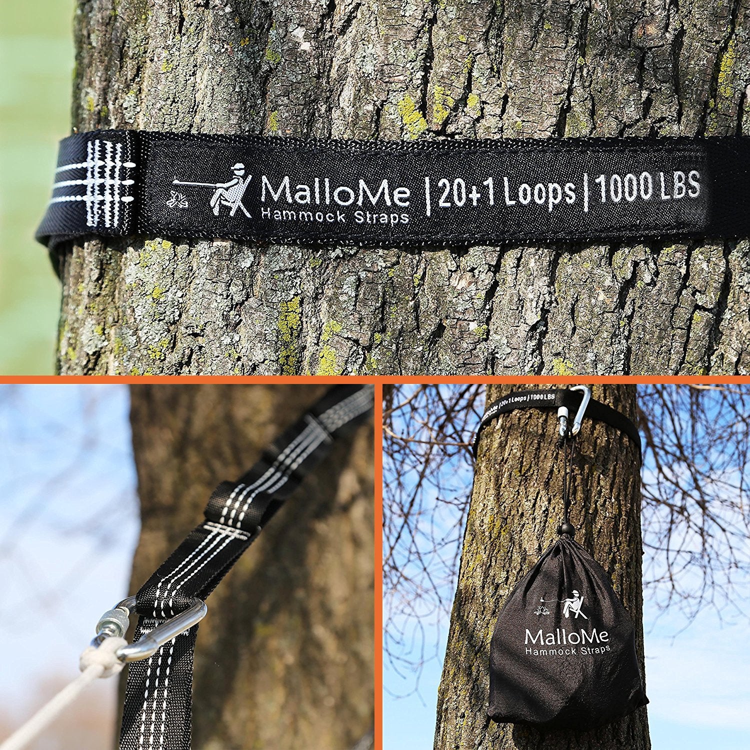 Two locking carabiners included with MalloMe XL hammock straps.