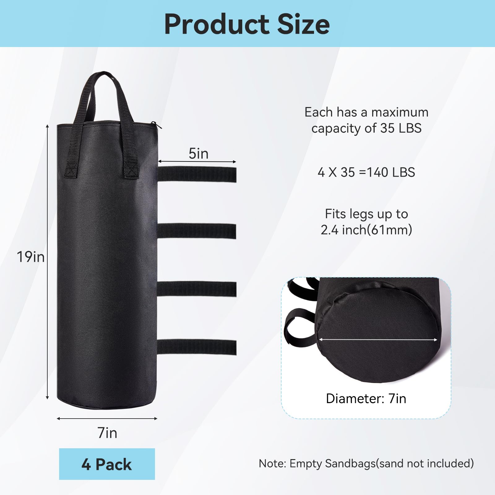 Malomke cylindrical sand bags 4-pack ready for quick camping setups.