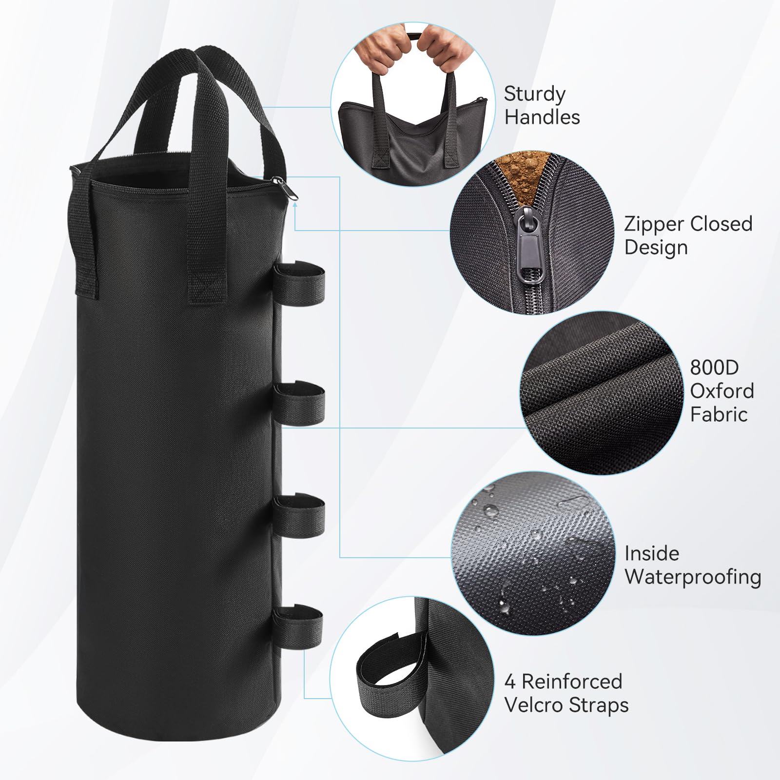 Malomke extra-large sand bags designed for stable tents and gazebos.