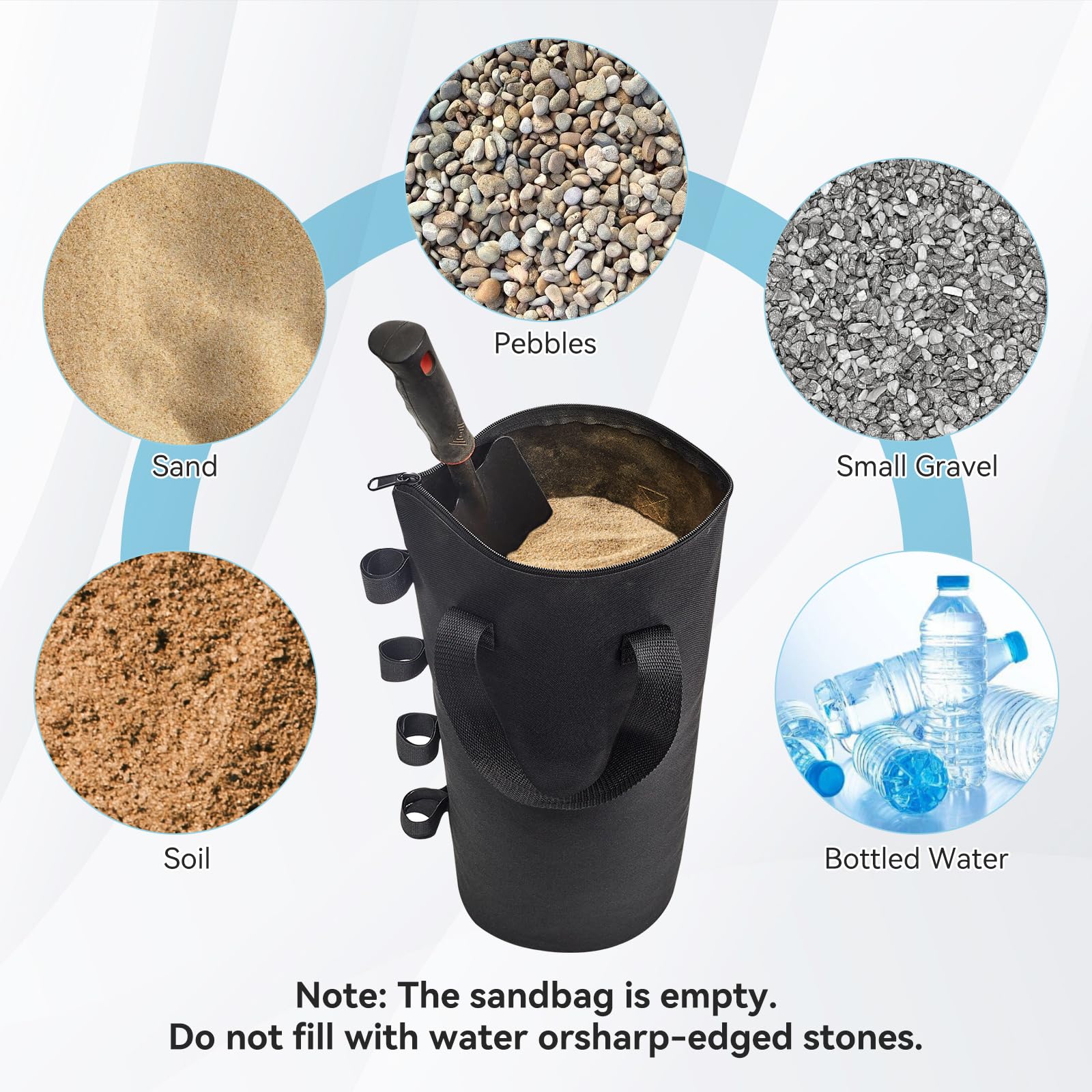 Malomke large top opening enables quick filling with sand or gravel.