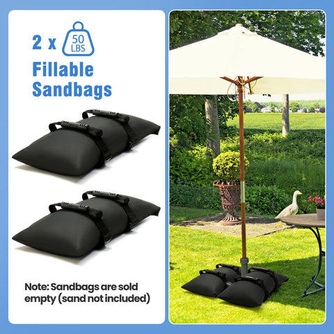 Malomke sand bags filled to 50 lbs provide a sturdy base.