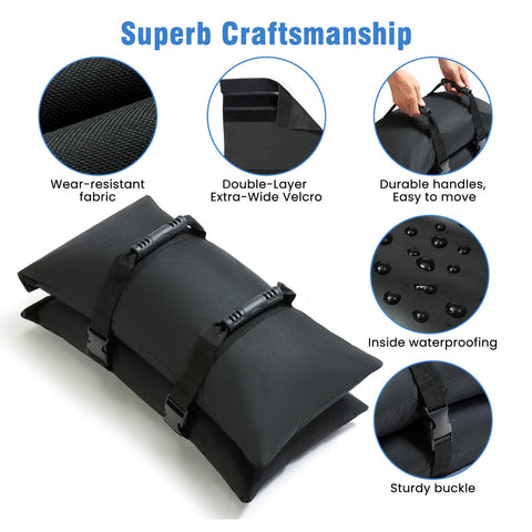 Malomke sand bags stabilize cantilever umbrella bases outdoors.