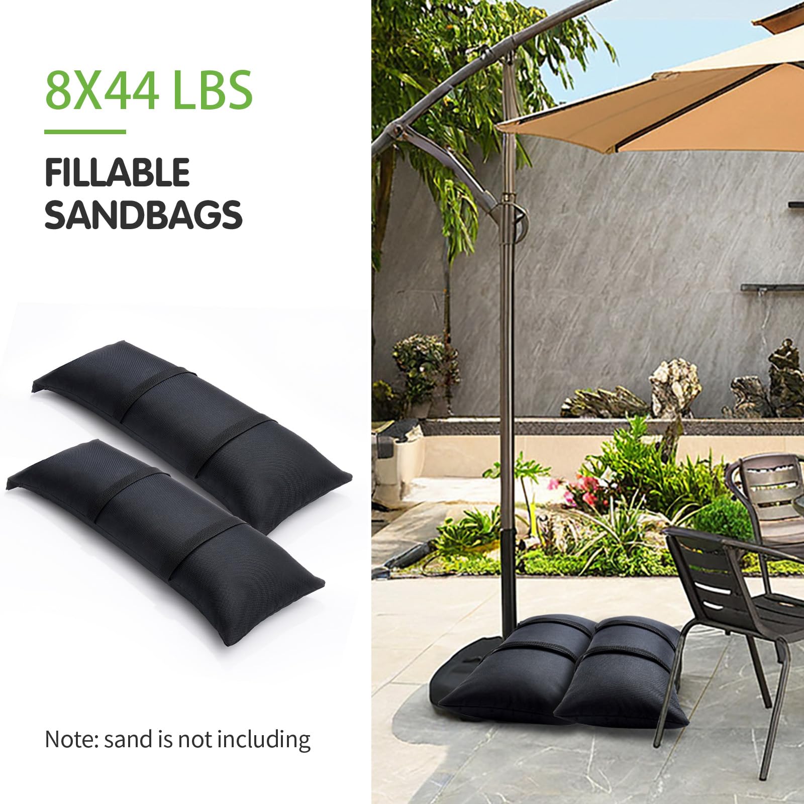 Malomke SandBags add stable weight to outdoor furniture for windy days.