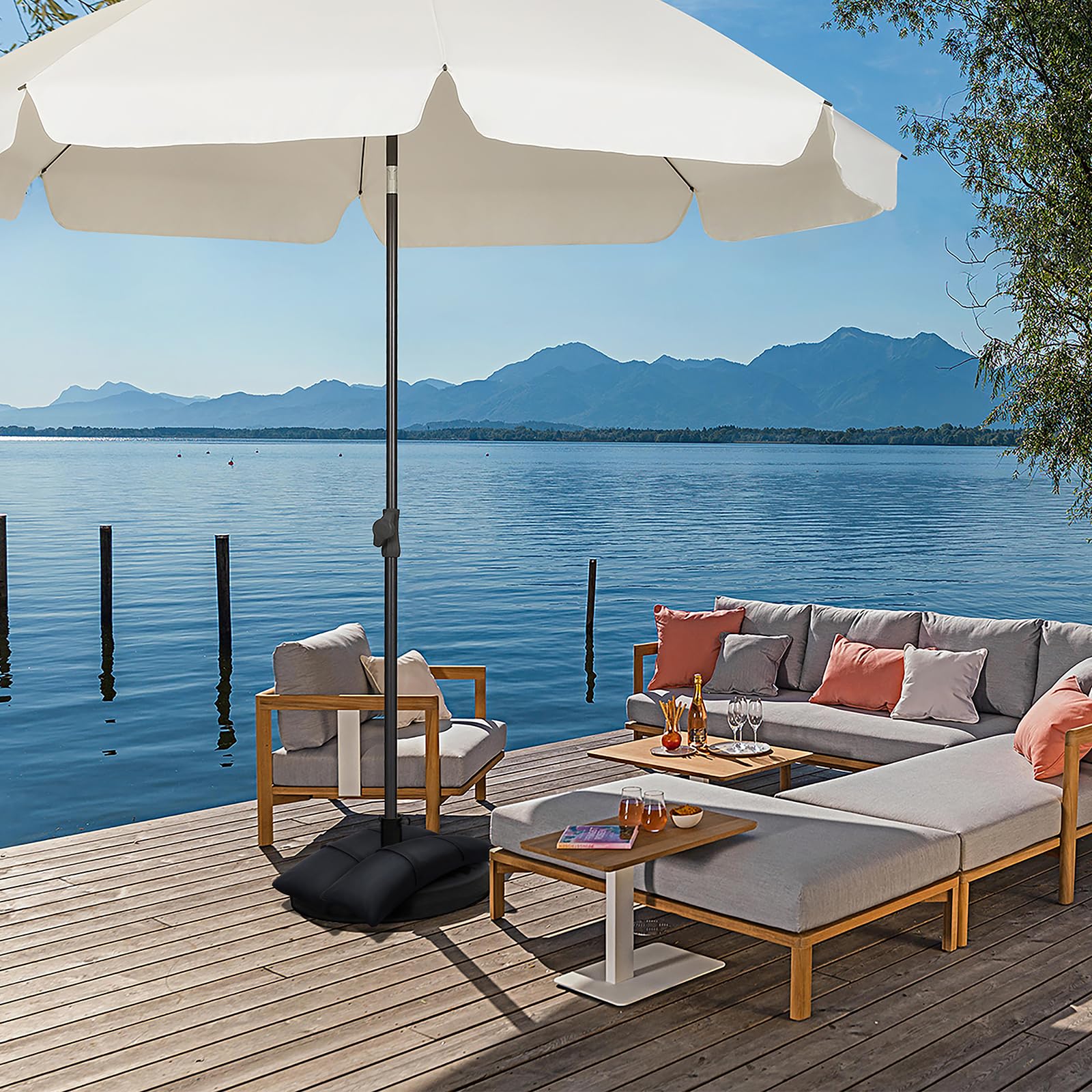Malomke SandBags stabilizing outdoor furniture on a windy patio
