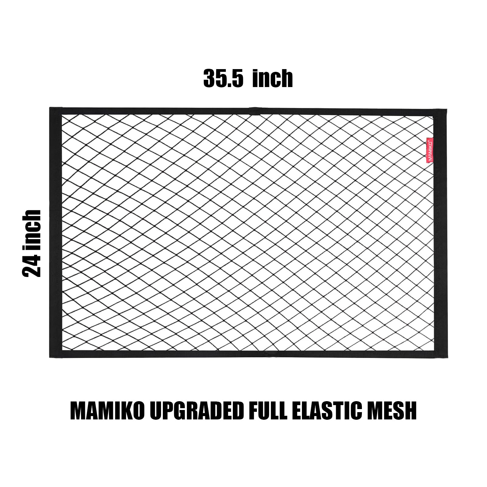 Mamiko cargo net with dense elastic mesh provides snug load hold.