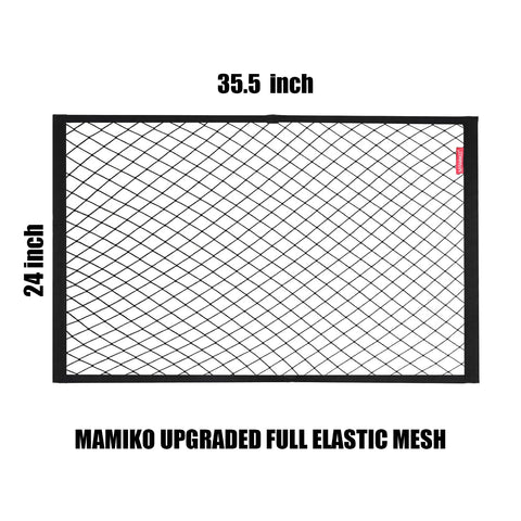 Mamiko cargo net with dense elastic mesh provides snug load hold.