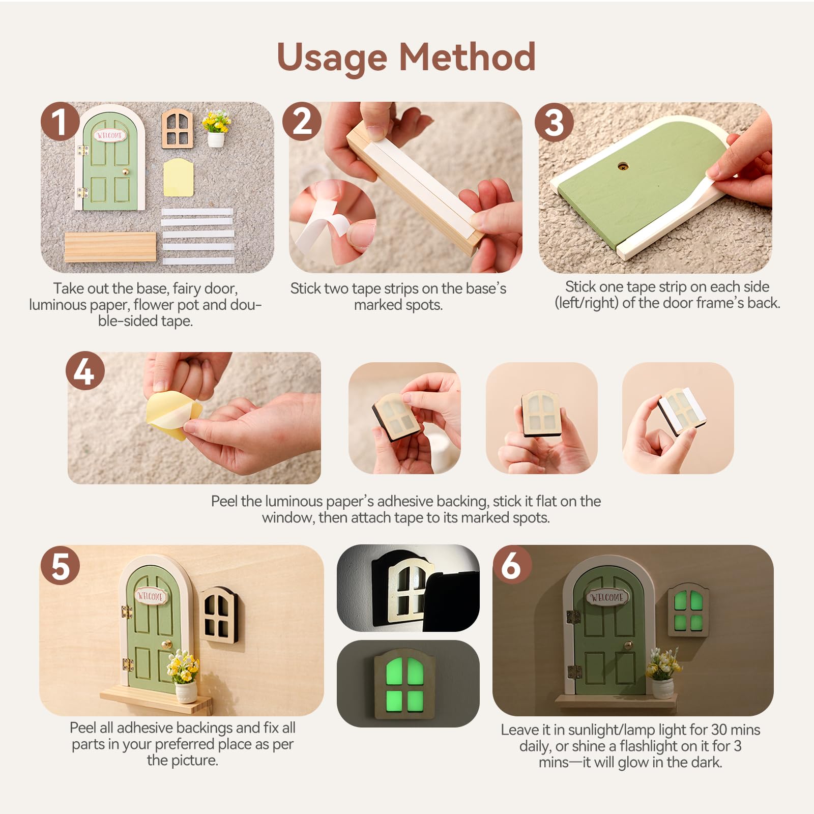 Mamimami Home fairy door on shelf displays instantly without tools for quick magic.