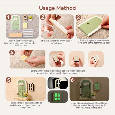 Mamimami Home fairy door on shelf displays instantly without tools for quick magic.