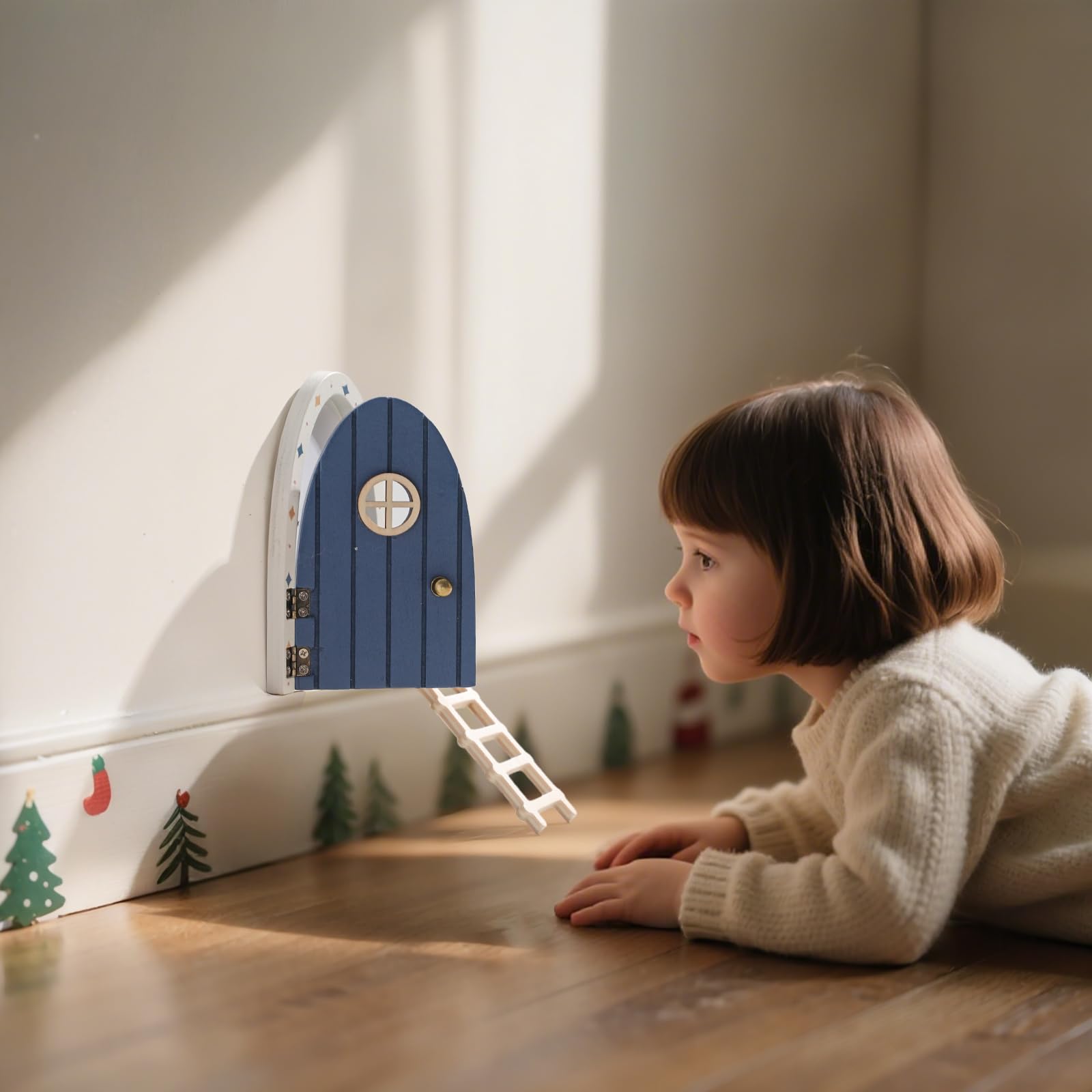 Durable wooden fairy door and ladder for indoor or outdoor display by Mamimami Home.
