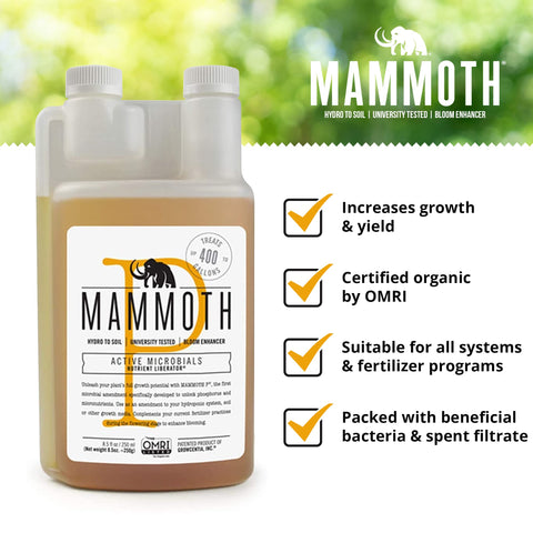 Mammoth Bloom Booster bottle side view demonstrates compatibility with multiple media