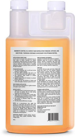 Close-up of Mammoth Control bottle ready for foliar and root treatments