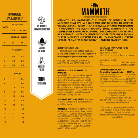 Mammoth P Bloom Booster close-up on flowering buds enhanced by nutrients.