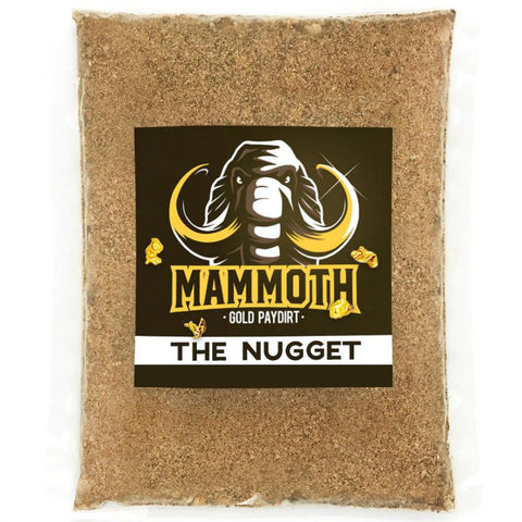 Mammoth Paydirt The Nugget bag open showcasing gold paydirt ready for panning fun