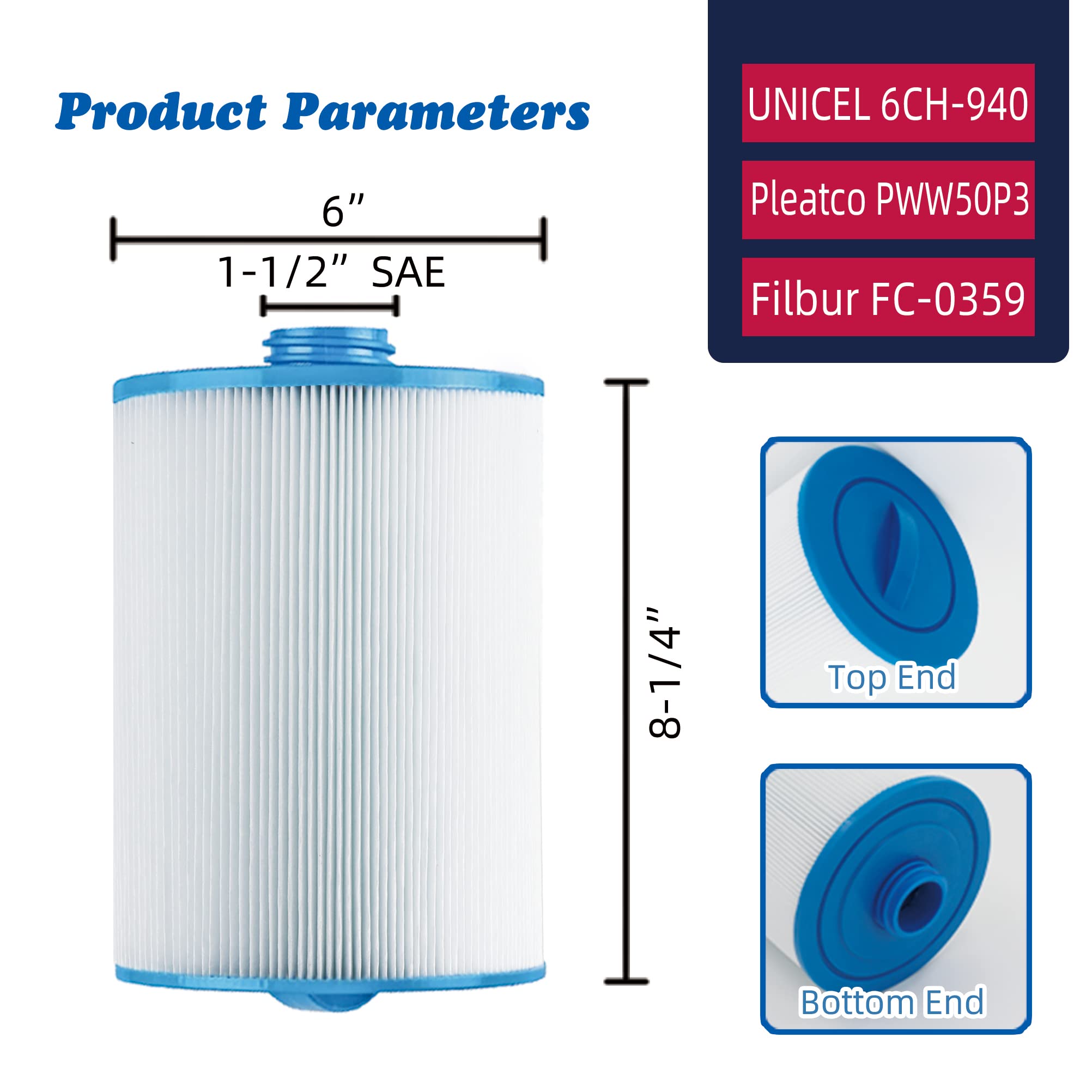 Mamokin PWW50 spa filter top view showing circular handle for quick grip