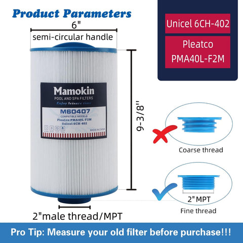 Mamokin Spa Filter 6CH-402 side view highlighting easy replacement in hot tubs