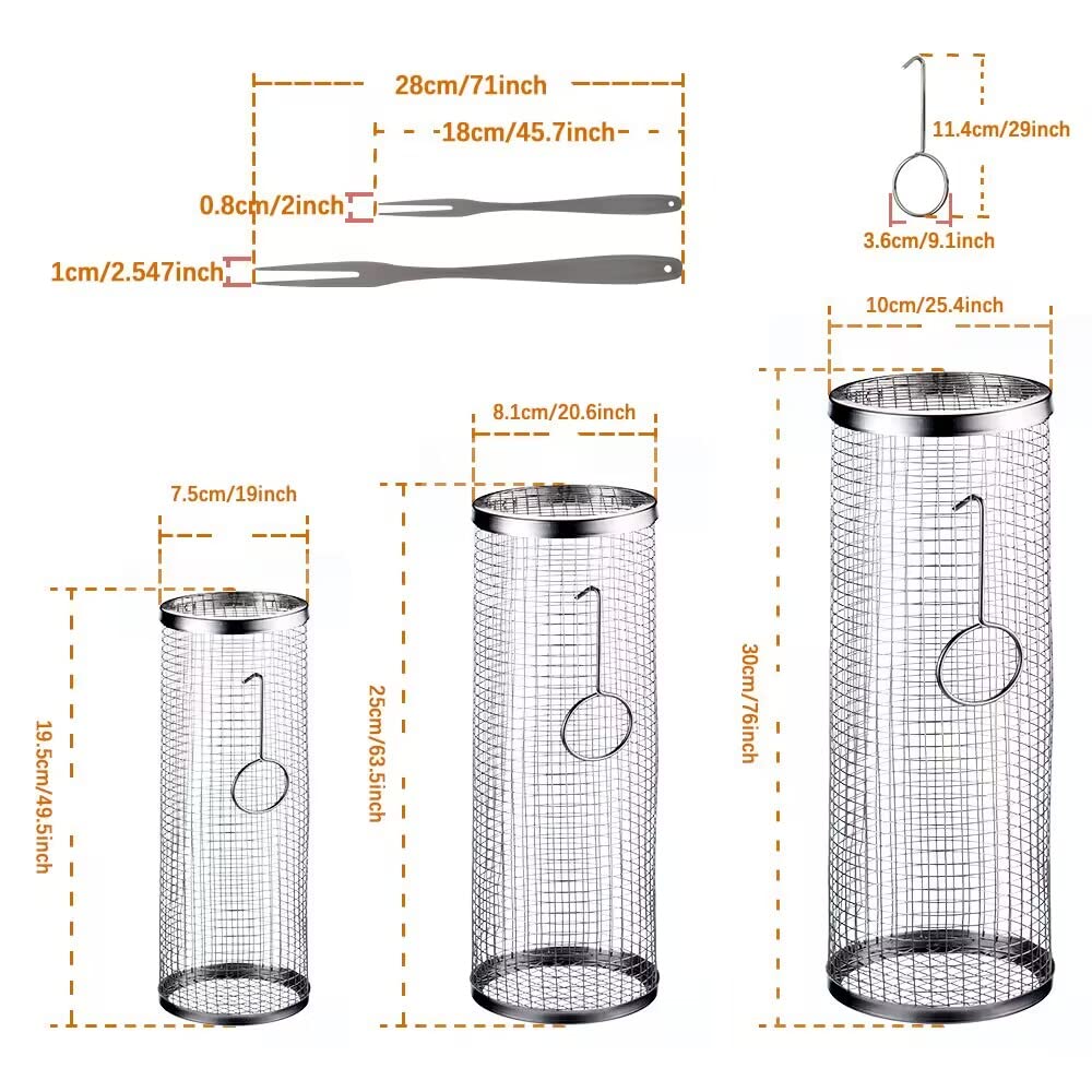 Mancola BBQ Net Tube Rolling Basket fish—perfect for salmon and shrimp.