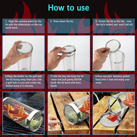 Mancola BBQ Net Tube Rolling Basket fries—crispy French fries made easy.