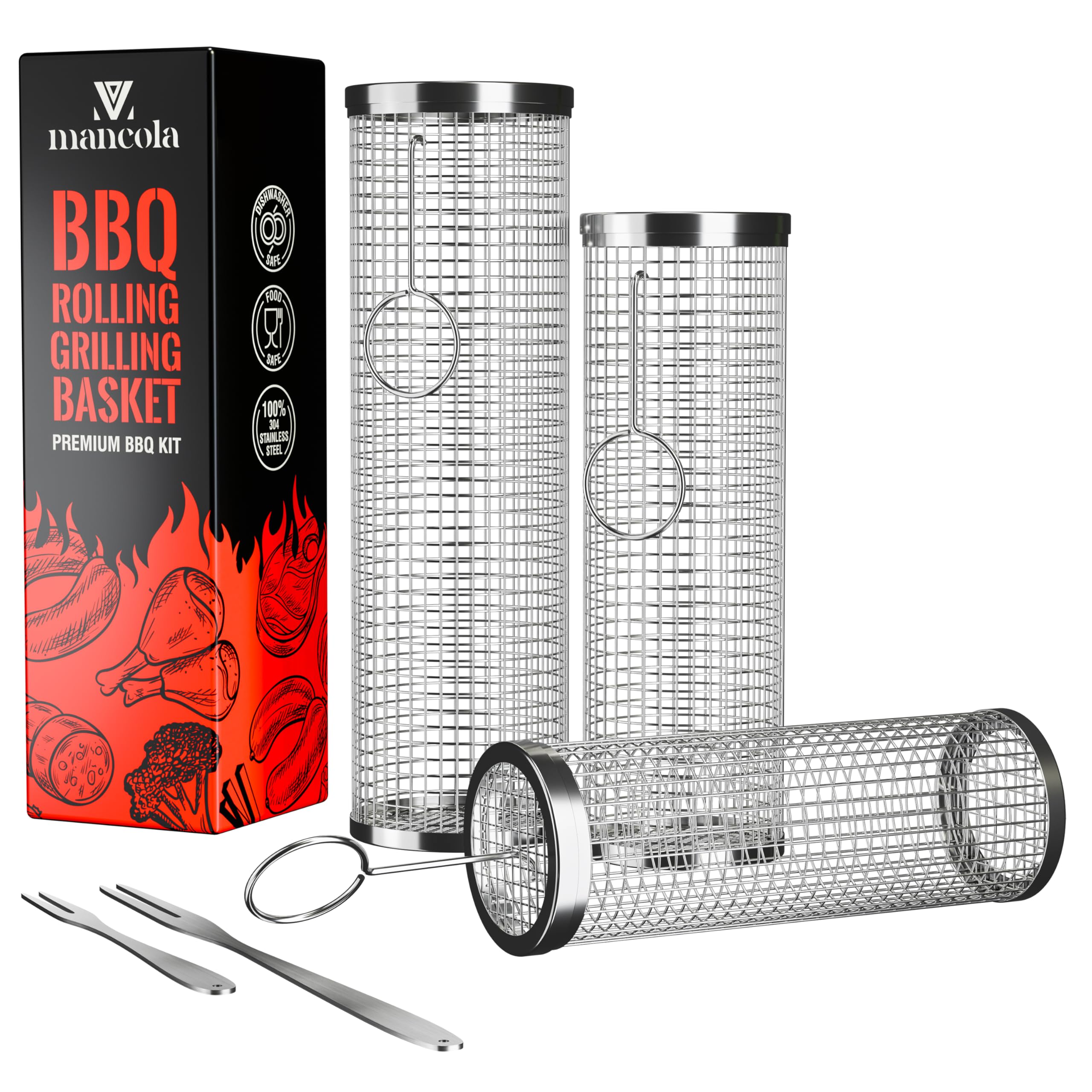 Mancola BBQ Net Tube Rolling Basket meatballs—cook flavors in one go.
