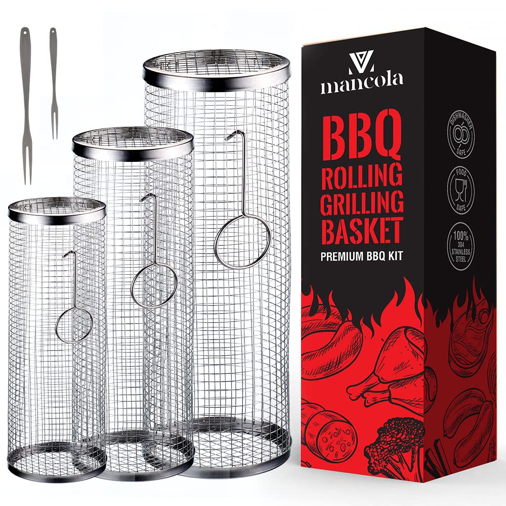 Mancola BBQ Net Tube Rolling Basket vegetables—grills asparagus and brussels sprouts evenly.