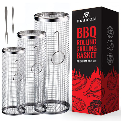 Mancola BBQ Net Tube Rolling Basket vegetables—grills asparagus and brussels sprouts evenly.