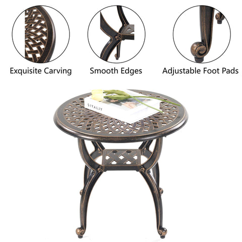 Mandolin patio side table features smooth surface and compact 20.8x20.8 inches.
