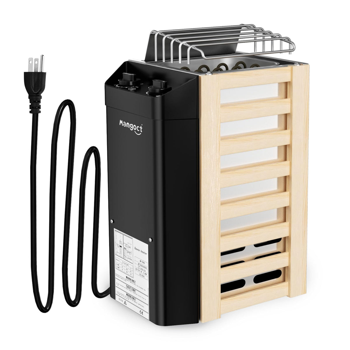 Mangoct 3KW 110V sauna heater mounted on wall for quick, even heat in small rooms.