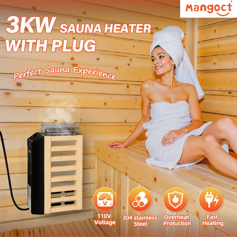Mangoct sauna heater with 6 ft safety cord ensuring stable power delivery.
