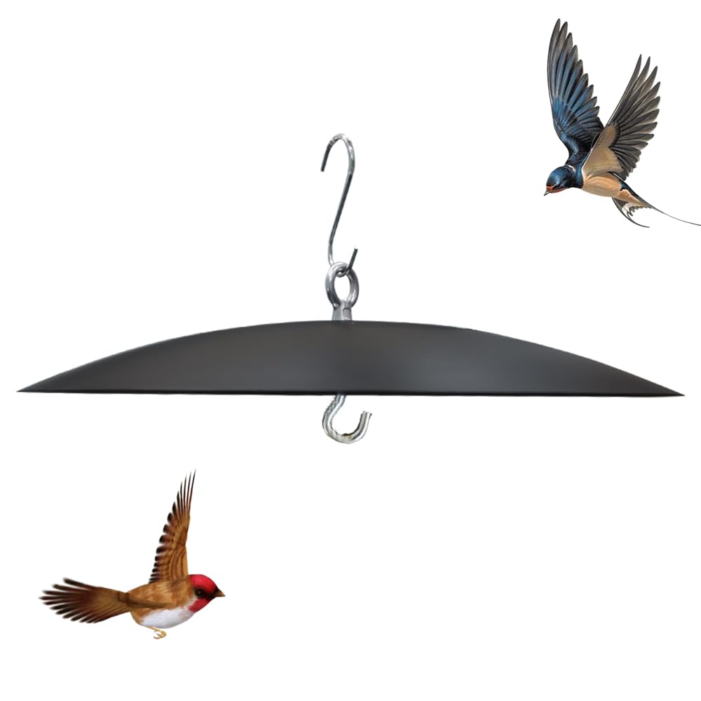 Manlikamu Bird Feeder Baffle 13-inch metal hanging guard protects feeders from weather.