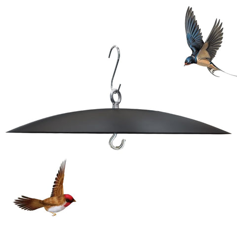 Manlikamu Bird Feeder Baffle 13-inch metal hanging guard protects feeders from weather.