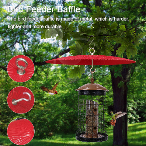 Manlikamu metal hummingbird feeder rain guard installed to protect feed.