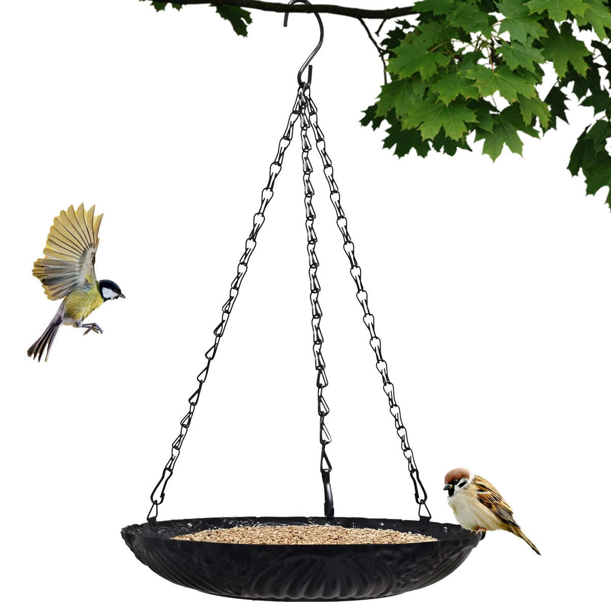 Manlikamu Platform Bird Feeder with 11-inch tray, durable metal construction for outdoors