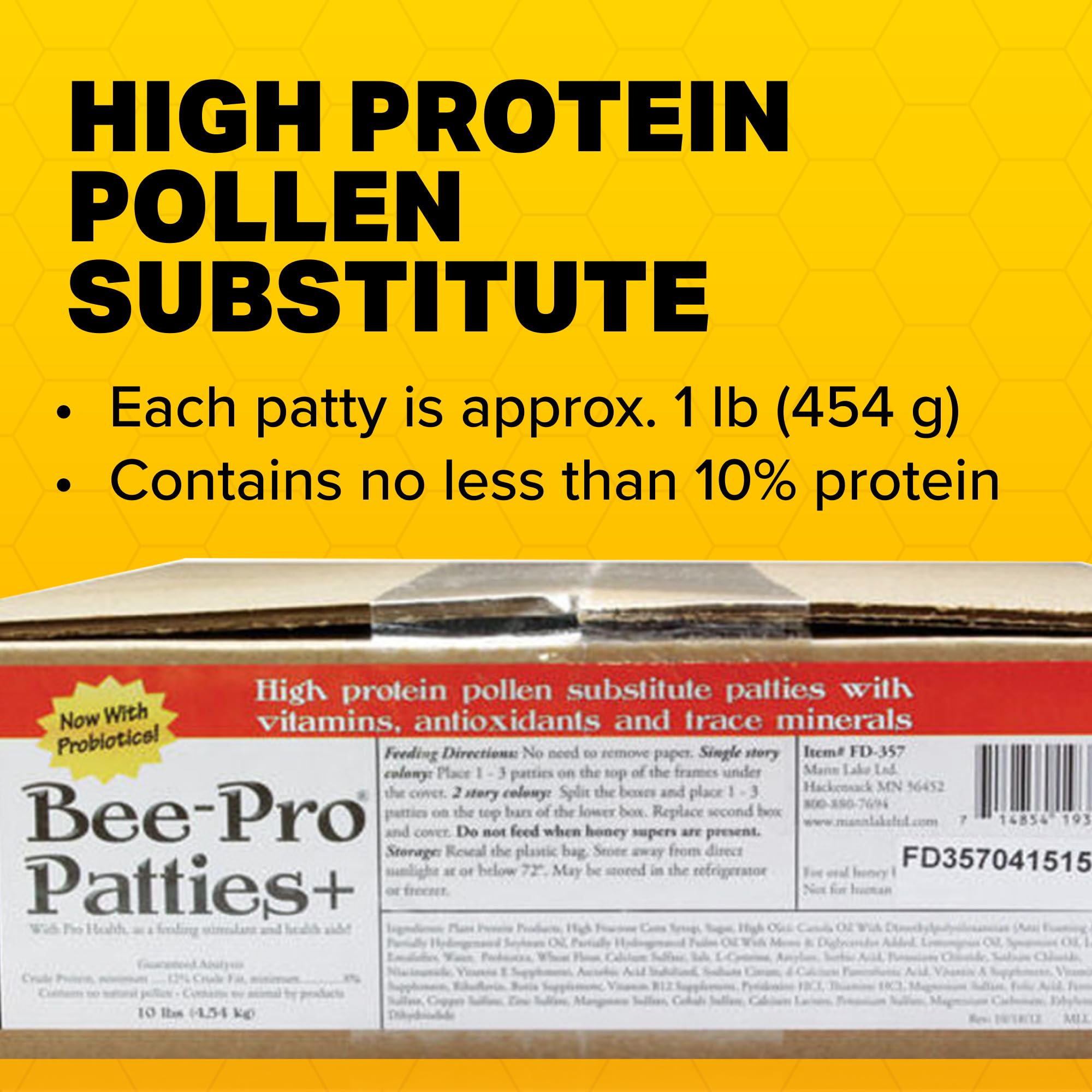 Mann Lake Bee-Pro Patties USA-made bulk packaging for seasonal bee feeding.