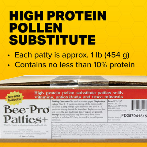 Mann Lake Bee-Pro Patties USA-made bulk packaging for seasonal bee feeding.