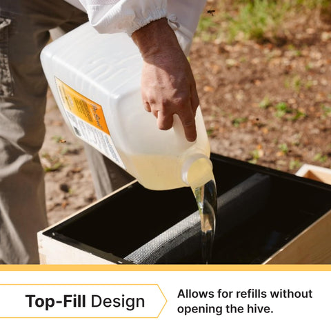 Mann Lake Top Hive Feeder leakproof reservoir keeps the hive area clean and dry