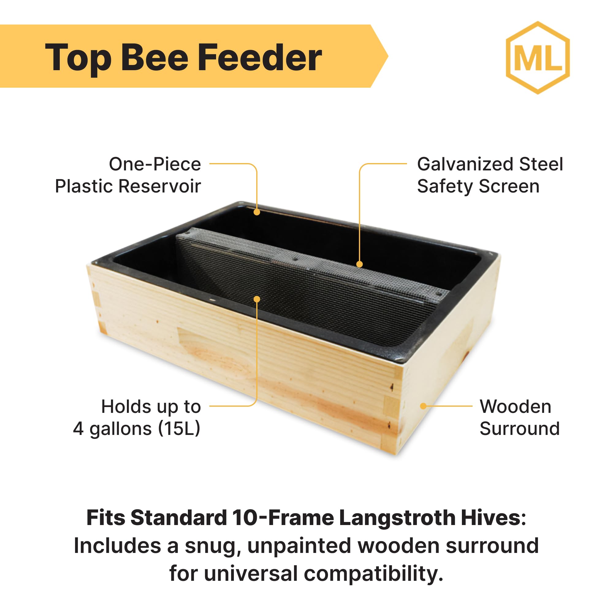 Mann Lake Top Hive Feeder with steel safety screen prevents bee drowning at the feeder