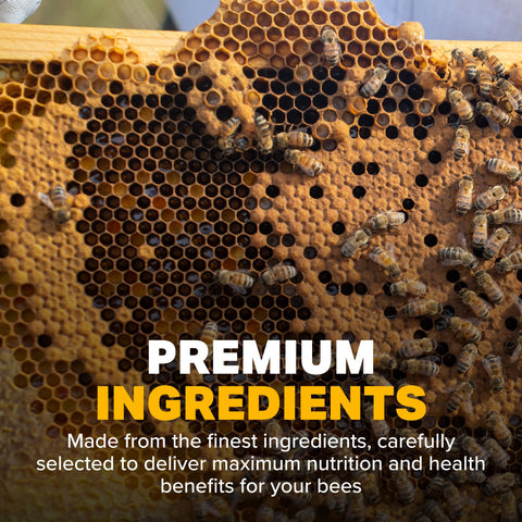 Mann Lake Ultra Bee Pollen Patties Made in USA label signals consistent production.