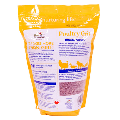 Manna Pro Chicken Grit with Probiotics pour into feeder for easy daily use.
