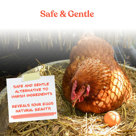 Manna Pro Egg Cleanser in use for egg cleaning, restoring natural shell appearance.