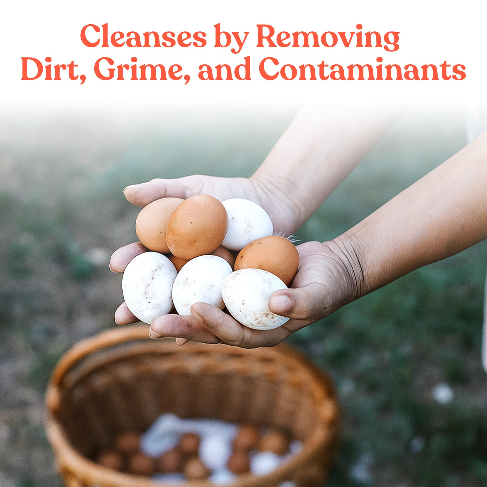 Manna Pro Egg Cleanser label close-up, all-natural enzyme formula for gentle cleaning.