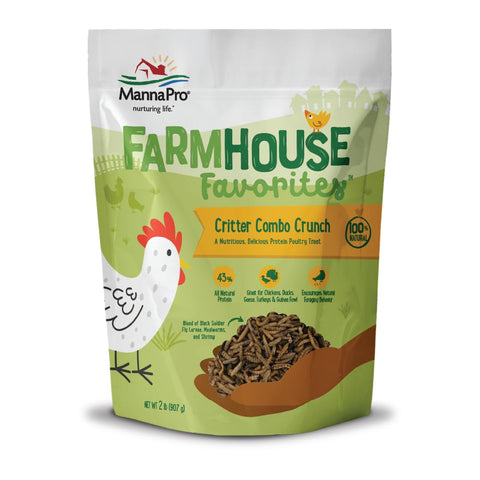 Manna Pro Farmhouse Favorites Critter Combo Crunch bag for poultry feeding.