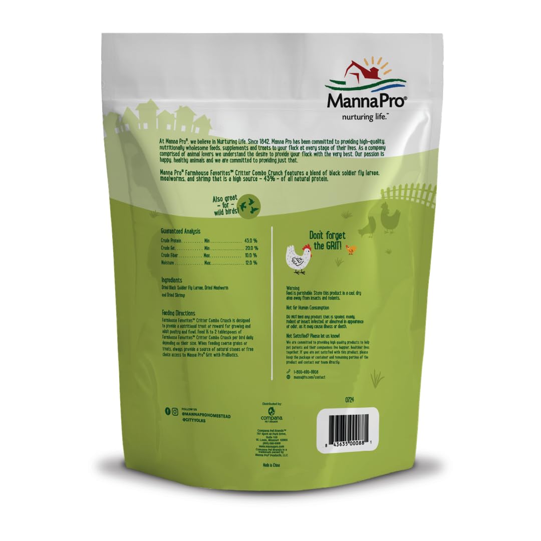 Manna Pro Critter Combo Crunch ingredients close-up showing insect protein.