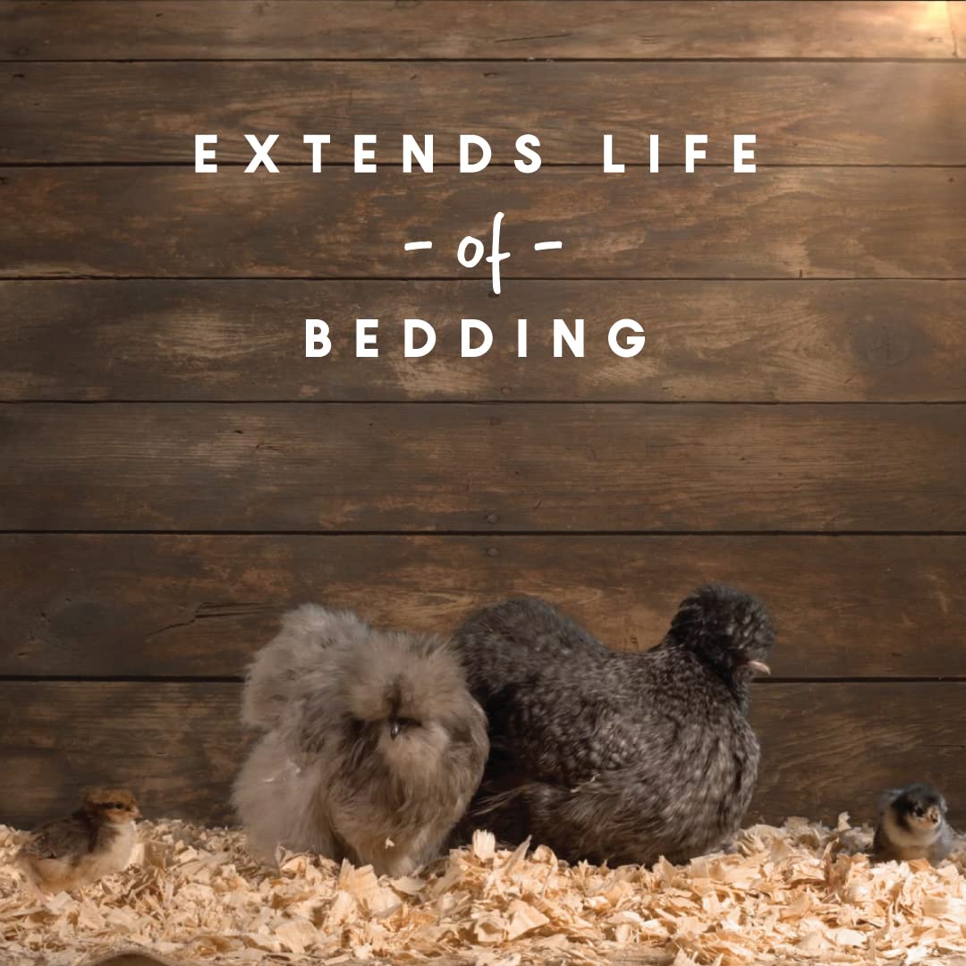 Manna Pro Coop 'N Compost extends bedding life by reducing dampness.