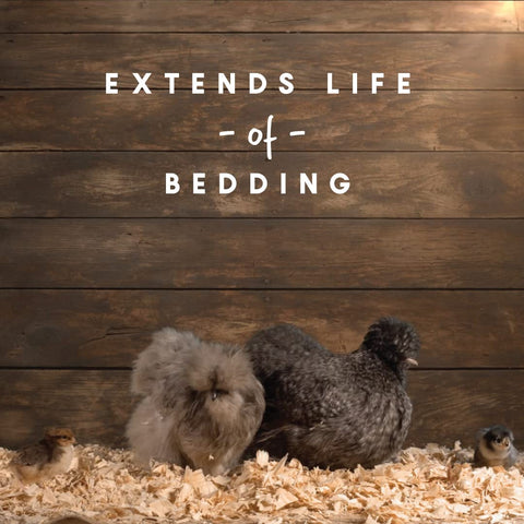 Manna Pro Coop 'N Compost extends bedding life by reducing dampness.