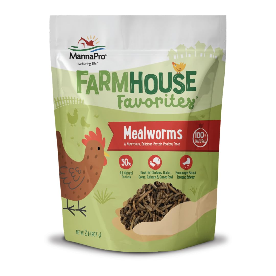 Manna Pro Farmhouse Favorites Mealworms bag for enrichment and protein