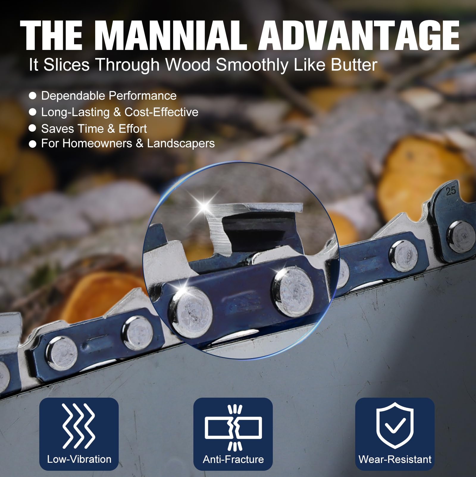 Three Mannial chains with 62 drive links for broad compatibility.