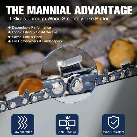 Mannial chain mounted on bar demonstrating full-chisel design for clean cuts.