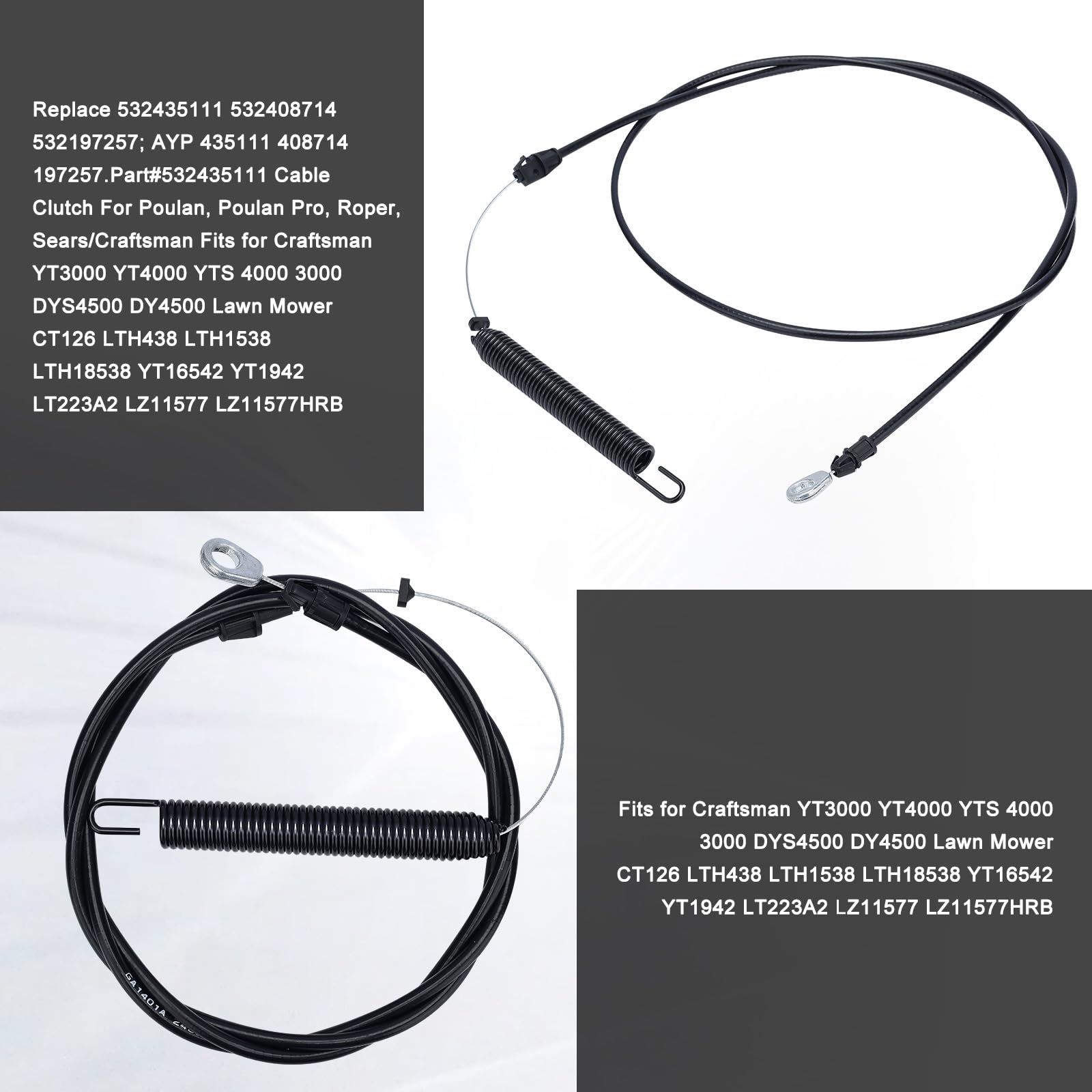 Mannial deck engagement clutch cable for Craftsman YT4000 delivers consistent deck activation.